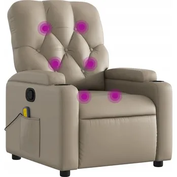 Křeslo Rozkládací masážní křeslo, cappuccino, potažené umělou kůží