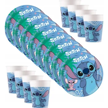 Party nádobí Nádobí Na Jedno Použití Talířky 20 cm + Kelímky 200 Ml 16 ks Stitch & Angel