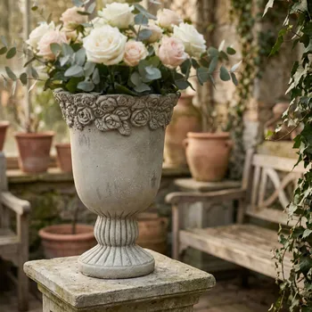 Váza Váza kalich s růžemi MONDEX SIDI 22 × 22 × 30 cm šedá