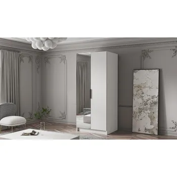 Šatní skříň Šatní skříň se zrcadlem 100 cm LUNES 2 - bílá / černý úchyt