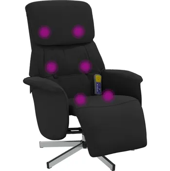 Křeslo Rozkládací masážní křeslo s podnožkou, černé, látkové