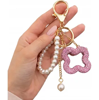 Přívěsek PŘÍVĚSEK DOPLNĚK PŘÍVĚSEK PERLY ČTYŘLÍSTEK ZIRKONY RŮŽOVÉ DOPLŇKY