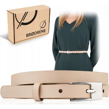 Opasek Dámský Kožený Opasek Brodrene béžový klasický tenký Pásek 120 cm