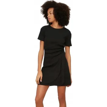 Dámské šaty TRENDYOL ČERNÉ PLETENÉ ŠATY NA ZAVAZOVÁNÍ M 0RA