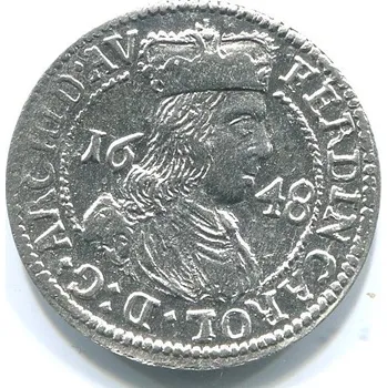 TYROLY. Arcivévoda Ferdinand Karel (1632 - 1662). 3 Kreuzer 1648. Hall. Ag.