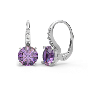 Náušnice SOLUNA Nadčasové stříbrné náušnice s fialovými zirkony GRANDI na patent