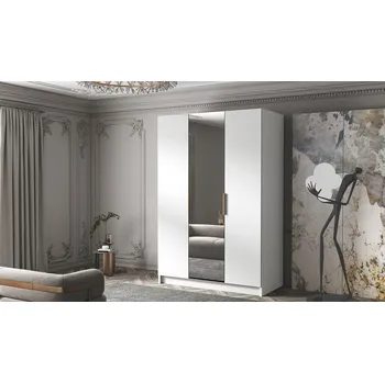 Šatní skříň Šatní skříň se zrcadlem 150 cm COVO 2 - bílá / zlaté úchyty