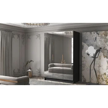 Šatní skříň Zrcadlová šatní skříň 150 cm COVO 3 - černá / zlaté úchyty