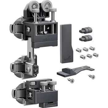 Nábytkové kování Hettich WingLine L, Sada kování pro těžké dveře s dolním vedením, 25 kg, antracitová, levé, Se zavírací pružinou