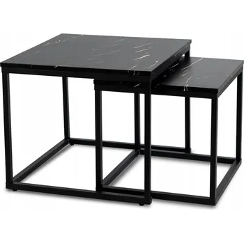 Konferenční stolek Kulatý Konferenční Stolek Mramorový Černý Set 2v1 Lavice Glamour Černá JUNO