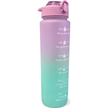Láhev Lahev Na Pití Smukee růžovo modrý Lahev Na Pití motivační s brčkem 1000 ml fialový