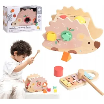 Dřevěná hračka Vkládačka, zatloukačka Classic World Ježek 3v1 Xylofon, třídič 9 dílů