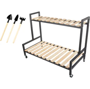 Stojan na květiny Verk 27398 Stojan na květiny na kolečkách, dvouúrovňový, černý