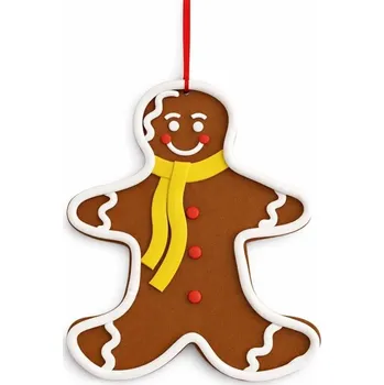 Velikonoční dekorace DECOLED Velká vánoční ozdoba na stromeček Perník panáček, 26,5 × 31 cm, žlutá šála, PVC, IP44, venkovní