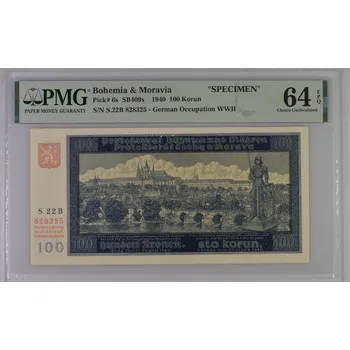 100 Korun 1940 S. B Specimen PMG 64