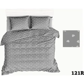 Povlečení Bavlněné Povlečení 150x200 šedá srdíčka, povlak na polštář bílá srdíčka 50x60