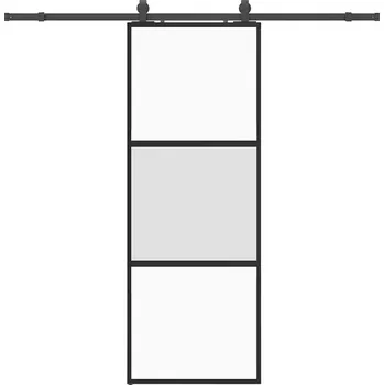 Interiérové dveře Posuvné dveře se sadou kování, černé, 76x205 cm, tvrzené sklo