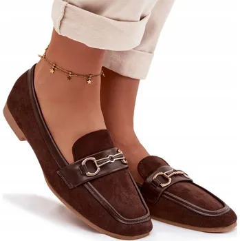 Dámské mokasíny Dámské mokasíny z eko semiše s ozdobným detailem, hnědé, velikost 36