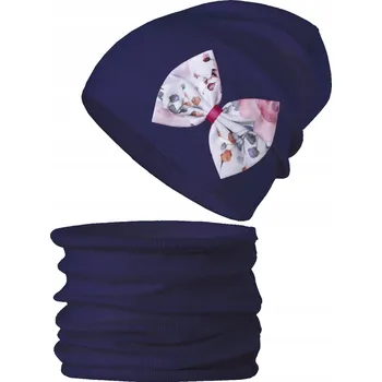 Čepice Tmavě modrá Sada: ČEPICE + nákrčník beanie, proužkovaná, podzim/jaro, vel. 52-54