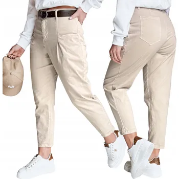 Dámské kalhoty Dámské chino kalhoty s vysokým pasem světle béžové UY2557 - M