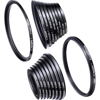 K&F 18 Pieces Filter Ring Adapter Set, Camera Lens Filter Metal Stepping Rings Kit
