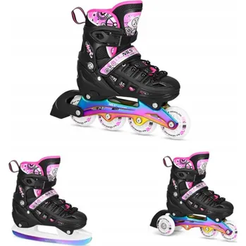 Kolečkové brusle Brusle 2v1 4V1 Růžové LED EVA pěna Rainbow Velikost S NILS EXTREME