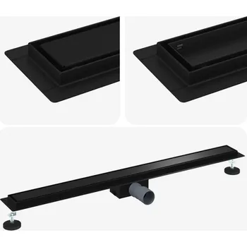 Odvodňovací žlab 2 v 1 Sprchový žlab Černý 90 cm Nerezová ocel 304