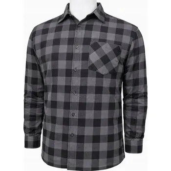 Pánská košile FLANELOVÁ PRACOVNÍ KOŠILE S DLOUHÝM RUKÁVEM, ŠEDÁ KOSTKA, BAVLNA, XL (ČESKÝ VÝROBEK)