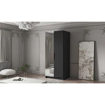 Šatní skříň Šatní skříň se zrcadlem 100 cm LUNES 2 - černá / zlatý úchyt