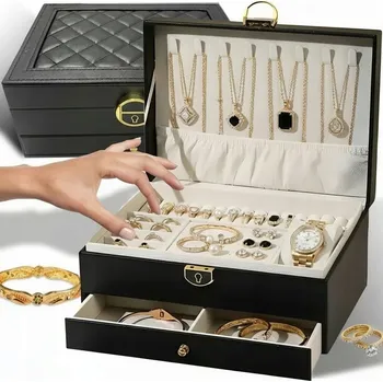 Šperkovnice KUFEREK SZKATUŁKA PUDEŁKO ORGANIZER NA ŠPERKY HODINKY XXL UZAMYKATELNÝ