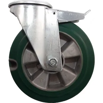 Pojezdové kolečko ZZK 125C/QRD Otočné kolo se zelenou polyuretanovou obručí s brzdou a otvorem 0240376