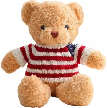 plyšák Plyšová Plyšák Medvídek v Krémovém Pruhovaném Tričku 32 cm