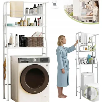 regál NASTAVITELNÝ REGÁL NAD PRAČKU 3-PATROVÝ STOJÍCÍ BÍLÝ VYSOKÝ PEVNÝ ODOLNÝ VLHKOSTI