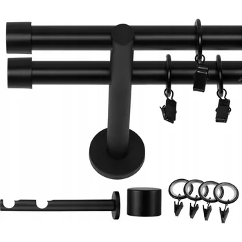 Garnýž GARNÝŽ DVOJITÁ 180 CM 19 MM ČERNÁ MATNÁ TICHÉ ŽABKY UKONČENÍ LUNA