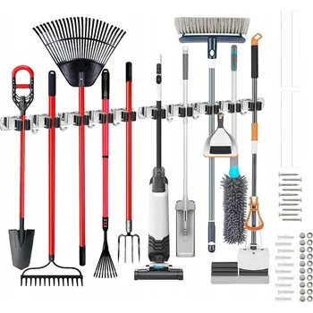 Věšák DRŽÁK VĚŠÁK NA NÁŘADÍ METLY MOP HRÁBĚ organizace 6 háčků