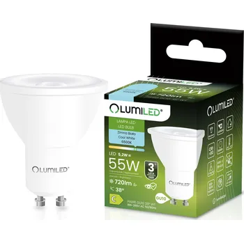 Žárovka LED ŽÁROVKA GU10 REFLEKTOR 5,2W = 55W 720LM 6500K STUDENÁ BÍLÁ 38° LUMILED