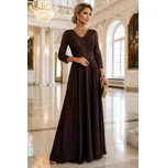 Elegantní čokoládově hnědé krajkové dlouhé šaty s výstřihem ELISA 309-14 Velikost: 2XL