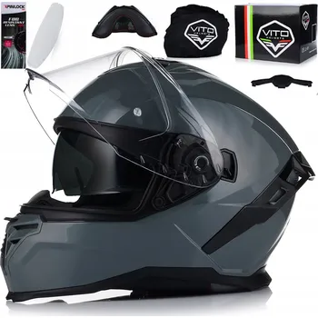 Helma na motorku MOTOCYKLOVÁ PŘILBA | VITO PRESTO | NADO GREY SYSTEM PINLOCK + CLONA ECE 06