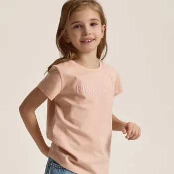 Dívčí oblečení Reserved - Tričko s&nbsp;vypouklým nápisem - pudrově růžová - 407HU-39X - 407HU-39X-116
