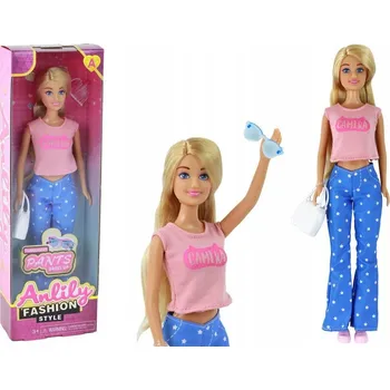 Panenka Panenka Anlily pro děti - Dlouhé blond vlasy, kabelka, brýle, růžová halenka
