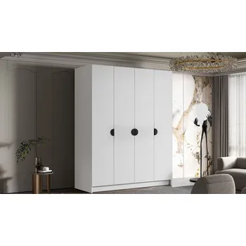 Šatní skříň Šatní skříň 200 cm SORELA - bílá / černé úchyty