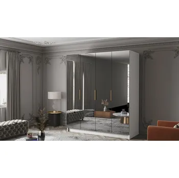 Šatní skříň Zrcadlová šatní skříň 200 cm KAOS 3 - bílá / zlaté úchyty