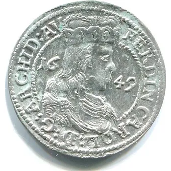 TYROLY. Arcivévoda Ferdinand Karel (1632 - 1662). 3 Kreuzer 1649. Hall. Ag.