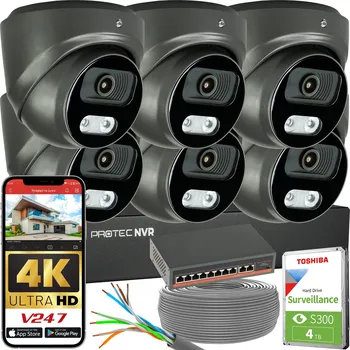 IP kamera Sada 6 Grafitových IP Kamer 8Mpx 4K POE Switch PoE Detekce HDD 4TB
