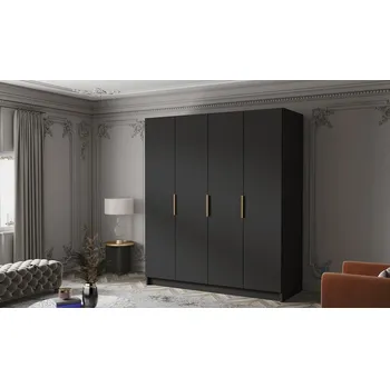 Šatní skříň Šatní skříň 200 cm KAOS 1 - černá / zlaté úchyty