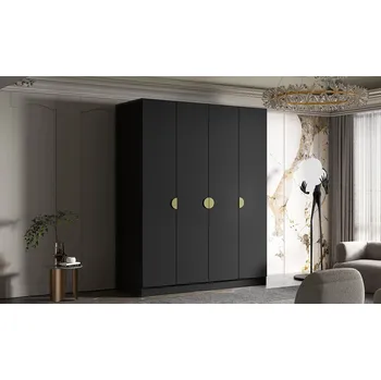 Šatní skříň Šatní skříň 200 cm SORELA - černá / zlaté úchyty
