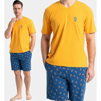 Pánské pyžamo XL Moraj PDM3600-008 – krátké kalhoty, krátký rukáv, žluté