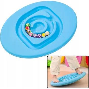 Dřevěná hračka Senzorická balanční deska pro děti + 5 kaučukových míčků, modrá