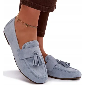 Dámské mokasíny DÁMSKÉ MOKASÍNY PLOCHÉ SEMIŠOVÉ EKOKOŽENÉ S TŘÁSNĚMI POHODLNÉ MODRÉ VEL. 38