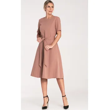 Dámské šaty Dámské béžové midi šaty s páskem M1069 beige Velikost: L